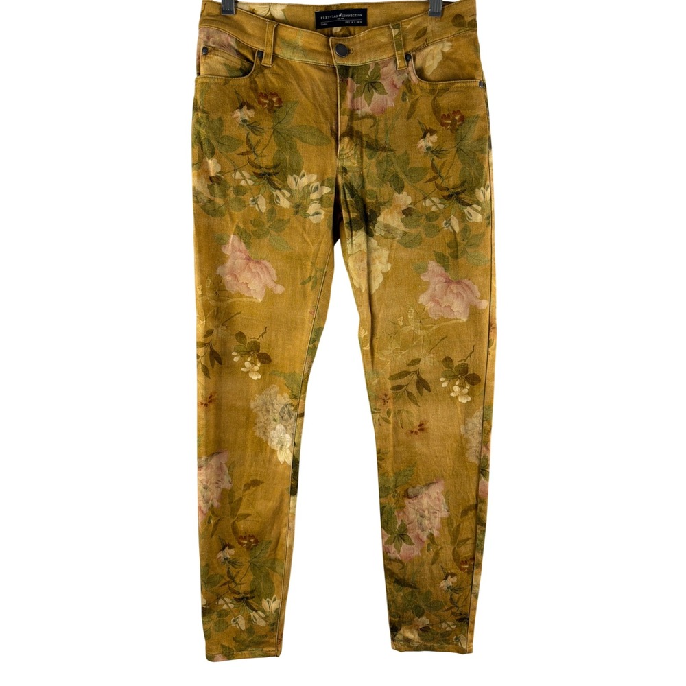 Peruvian Connection Floral Ankle Pants Sz 2 Mustard Yellow Botanical Print